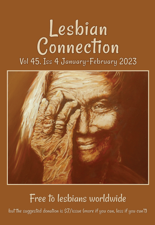 LC Cover Jan/Feb 2023 Painting titled, Ancient Beauty. Image of older woman w/ her right hand over the right side of her face, entire image in monochromatic browns